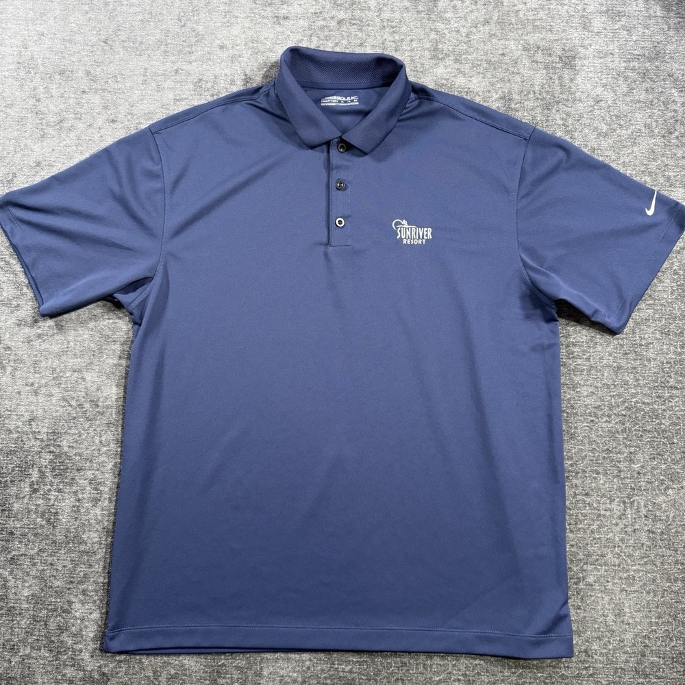 Nike Golf Nike Fit Dry Men's Polo Shirt Size XL Navy Blue Sunriver Resort Logo